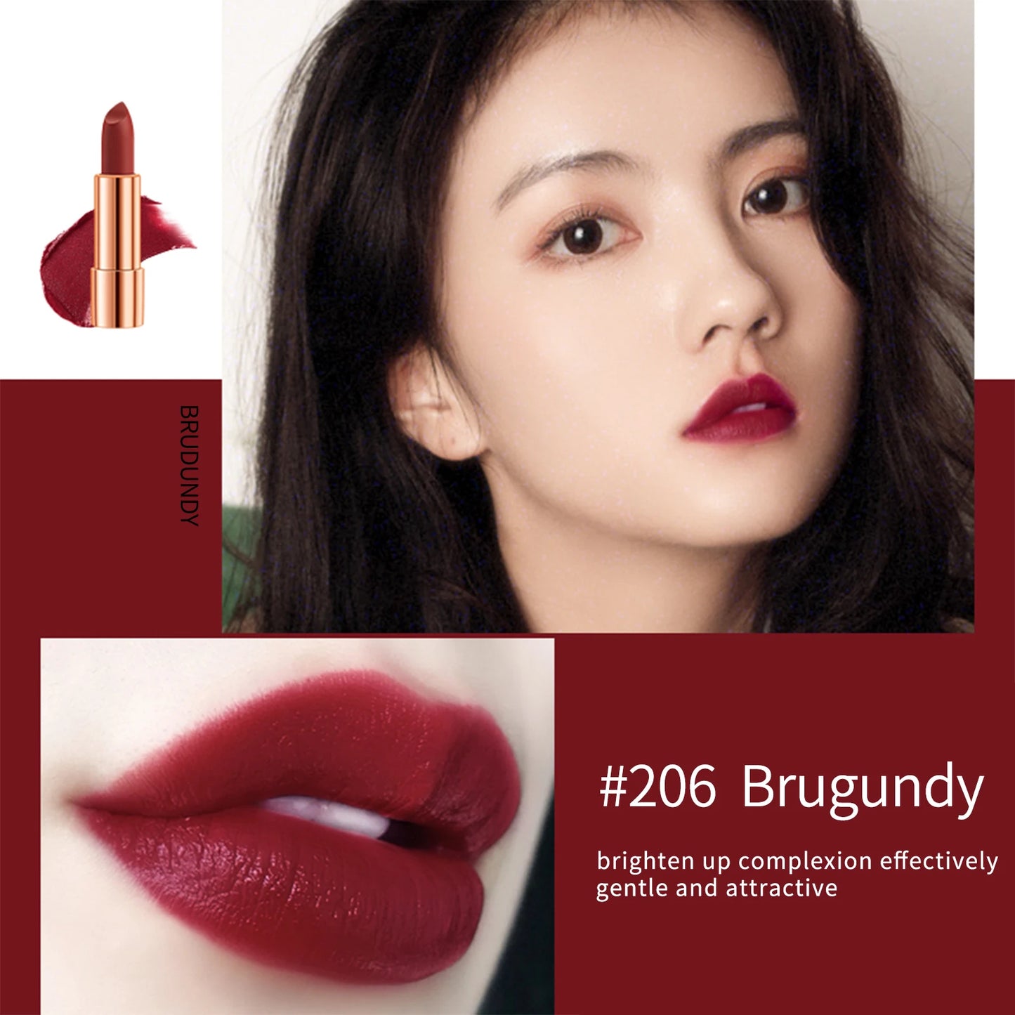 Matte Lipstick Set 3 Colours with Silver Chain Bag Waterproof Non-Stick Long Lasting Makeup Red 3.5gx3pcs for Women and Girls