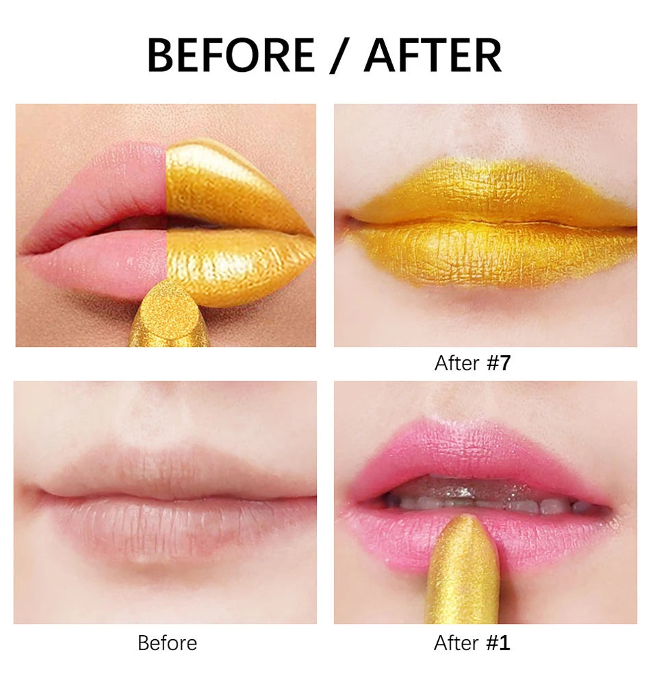 Shimmer Gold Lipstick Metallic Glitter Sexy Lipsticks Long Lasting Batom Waterproof Cosmetic Gold Brick Tube Design Gift 3.5g