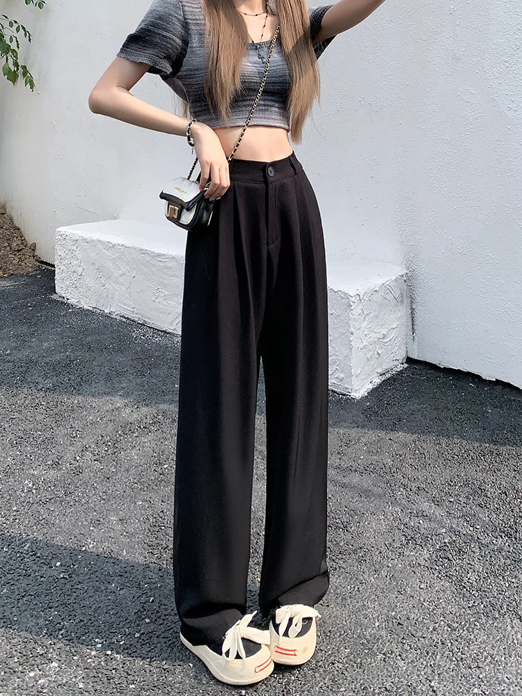 plus Size Women's Casual Wide Leg Pants High Waist Slimming Trousers Versatile Spring Faion Korean Sle Commute Pants