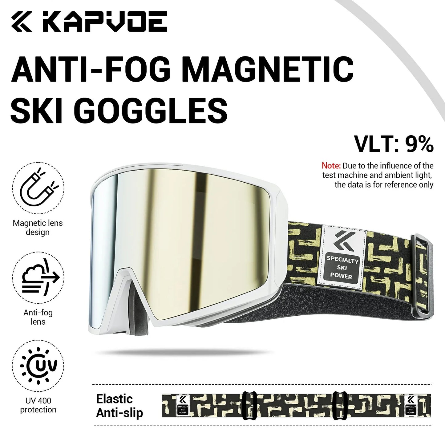 KAPVOE New Ski Snowboard Mask Goggle Men Women UV400 Protection Snow Glasses Magnetic Attraction Anti-Fog Skiing Goggles Adult