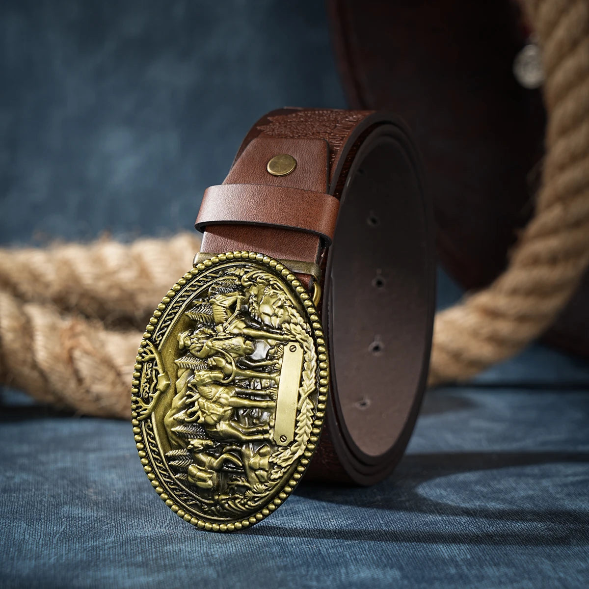 Men & Women-Western-Cowboy-PU Leather-Belts - Vintage Belt Floral Engraved Buckle Belt for Jeans