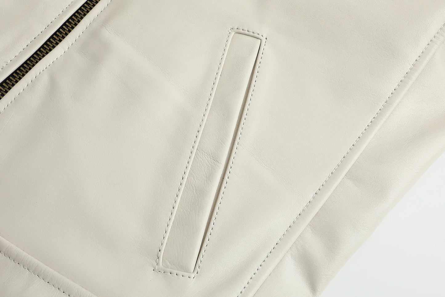 Men's Genuine Leather Jacket White Lapel Calfskin Jacket Natural Cowhide Men's Coat Slim Fit Top Layer Cowhide Biker Jacket