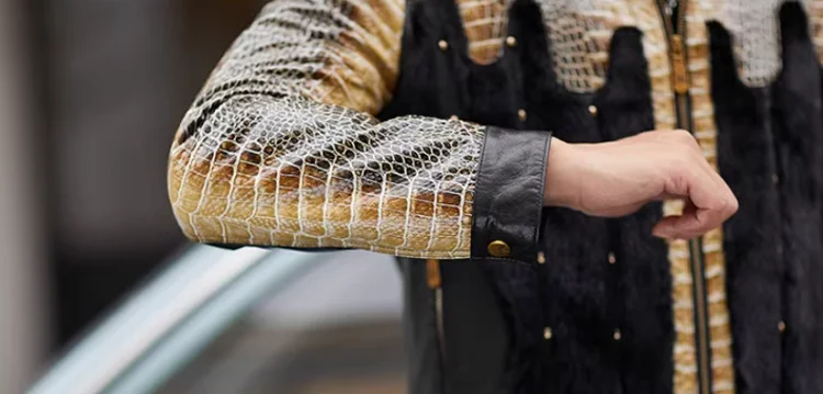 Men’s Party Mink Fur Sheepskin Leather Jacket – Slim Fit Patchwork Winter Coat