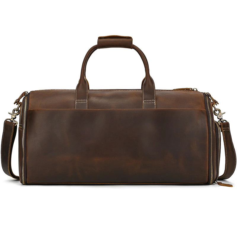 Crazy Horse Leather Folding Suit Bag Man Business Travel Bag With Shoe Pocket Clothes Cover Luggage Duffel Bag Man Bag For Suits