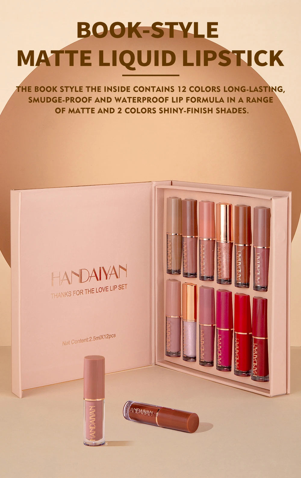 HANDAIYAN 12-Color Velvet Matte Lip Gloss Set - Liquid Lipstick Gift Box Set, Non-Sticky Lip Gloss