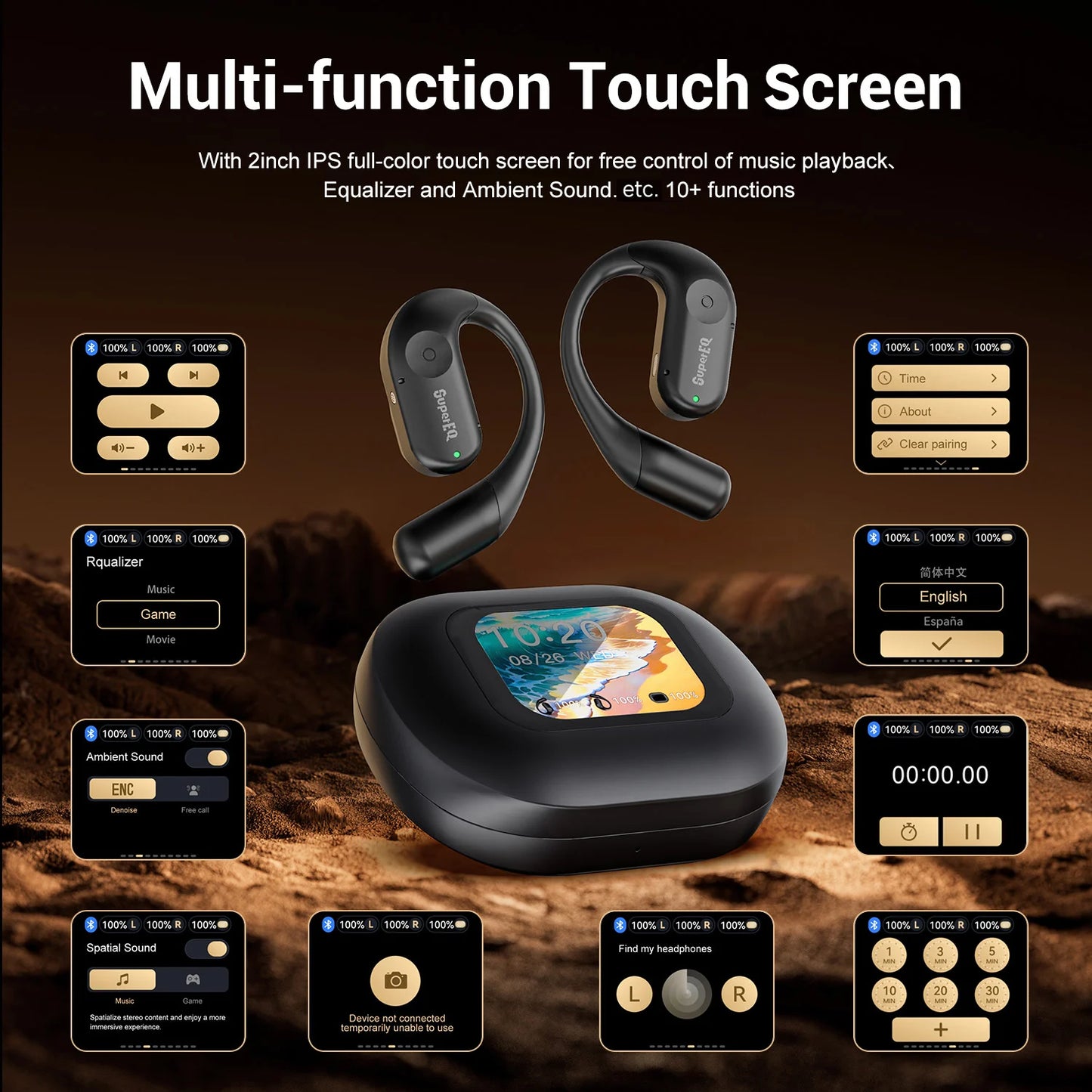 Oneodio SuperEQ 801/802 Wireless Bluetooth Earphones Open Ear Headphones With LED Display Screen Ear Hook Air Conduction Earbuds