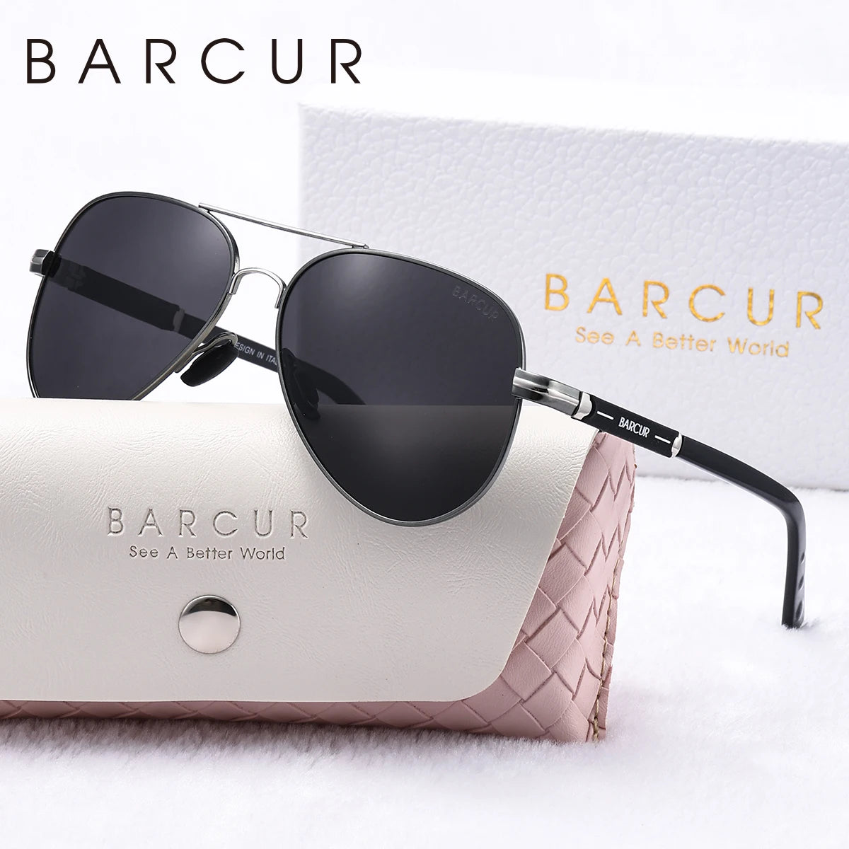BARCUR Oversize Cool Fashion Polarized Sunglasses Double Beam Design Metal Elliptical Frame Women Sun Glasses Apparel Accessory