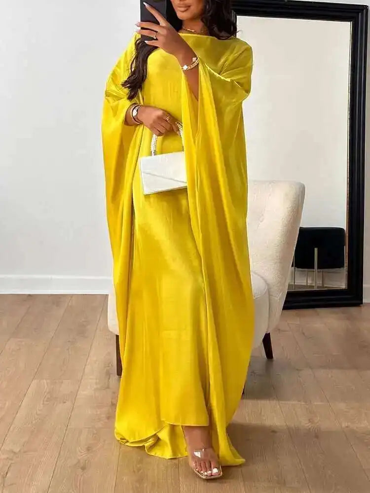 LANMREM Elegant Party Long Dress Women Many Colors Fashion Round Neck Batwing Sleeves Loose Dresses Fashion New Clothing 32C1950