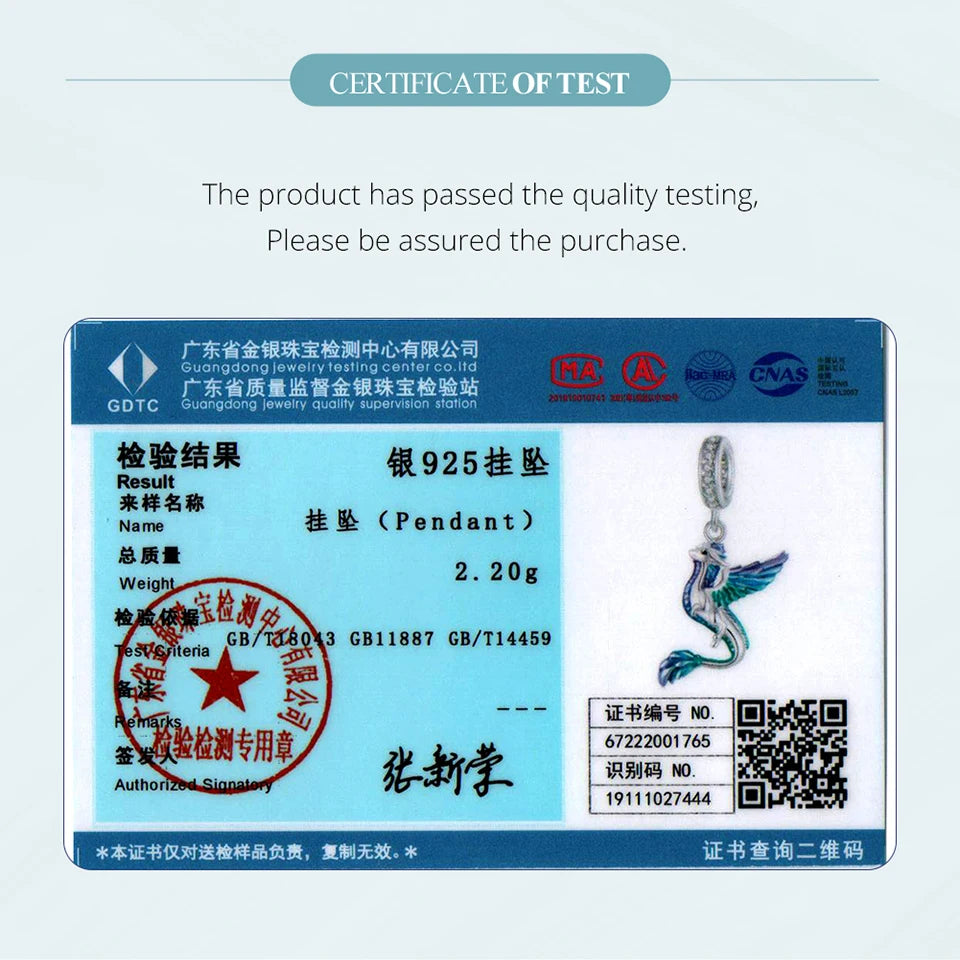 Bamoer 925 Sterling Silver Phoenix Pendant Dragon Charms Enamel Process Plated Platinuma Fit Women DIY Bracelet Fine Jewelry