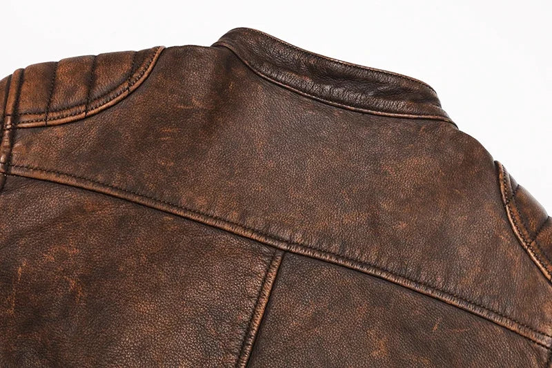 Vintage Camel Yellow Genuine Leather Biker Jacket – Slim Fit Cowhide Men’s Motorcycle Coat