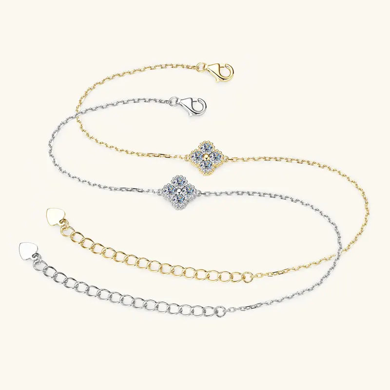 RAPRGOLD GRA Moissanite Four Clover Flower Charm Pendant Necklace Bracelet Set for Women S925 Sterling Silver Fine Jewelry Gifts