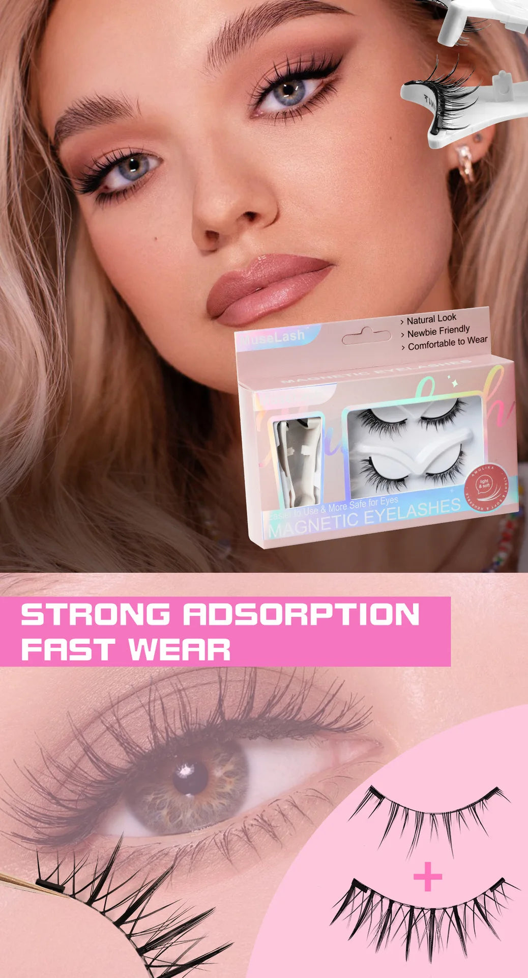 Magnetic False Eyelashes No Glue Needed - 3D Mink Eye Lashes Dramatic & Natural Look, Reusable Strip Lash Set