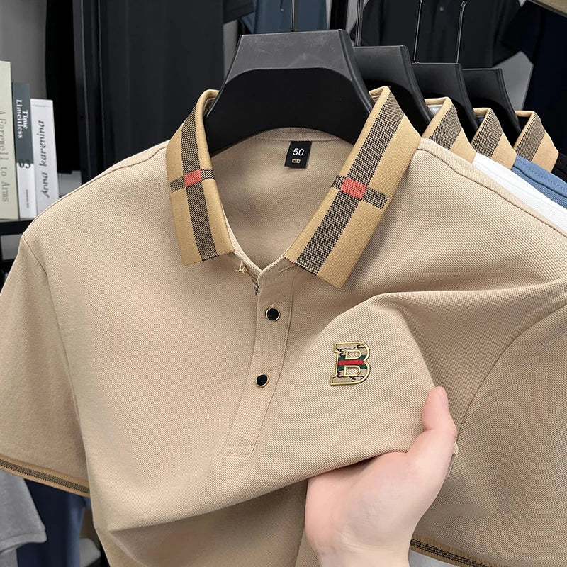 New men's fashionable short sleeved summer designer exquisite craftsmanship embroidery stand collar polo business casual T-shirt