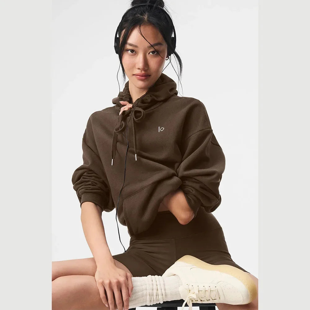LO Yoga Hoodie Accolade Hoodie Cotton Loose Drawstring Versatile Pure Sports Pullover Hoodie Outdoor Top Yoga Shirts Hooded