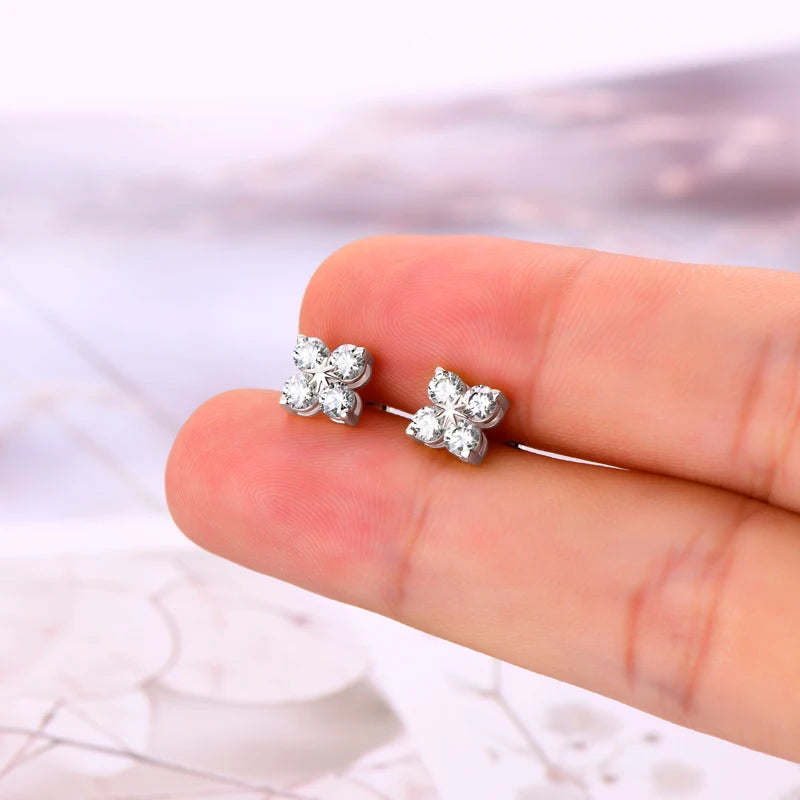 Lnngy Four-leaf Clover Moissanite Earring Pendant Necklace For Women 925 Sterling Silver Stud Earrings Lucky Flower Jewelry