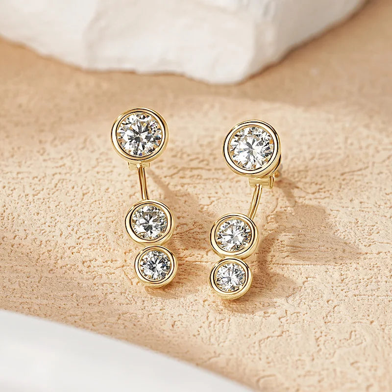 Lnngy Front Back Double Sided Moissanite Stud Earring Pendientes Plata 925 Sterling Silver Earrings For Women 2 in 1 Ear Jewelry