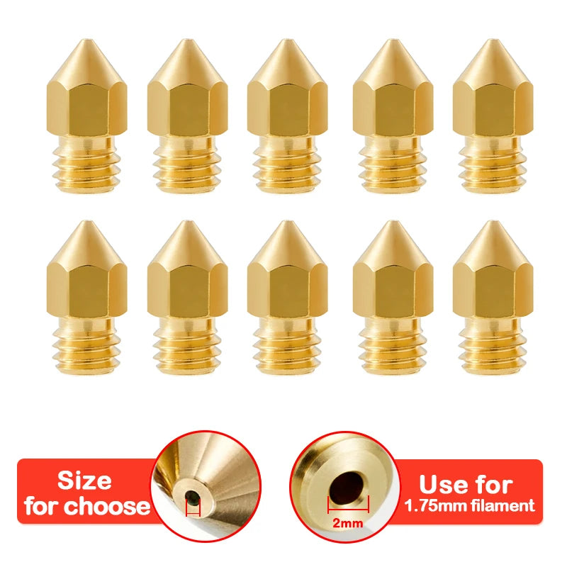5/10PCS MK8 Brass Nozzle 0.2MM 0.3MM 0.4MM 0.5MM Extruder Print Head Nozzle For 1.75MM CR10 CR10S Ender-3 3D Printer Accessories