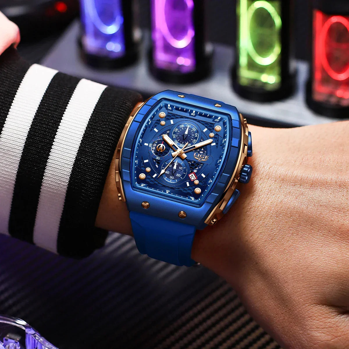 LIGE Top Brand Men's Watches Luxury Square Quartz Wristwatch Waterproof Luminous Chronograph Watch for Men Date Clock