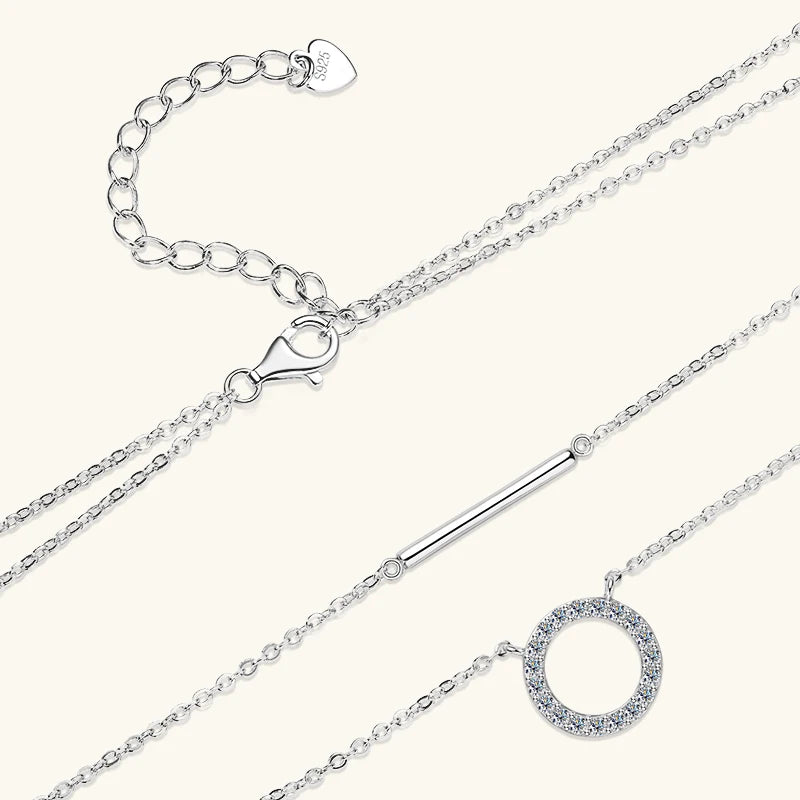 Lnngy Double Layer Chain Necklace For Women 925 Sterling Silver Moissanite Circel Pendant Necklaces Stud Earring Jewelry Set