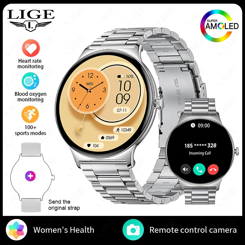 LIGE New 1.43" Bluetooth Call Smartwatch Women Men 466*466 AMOLED Full touch Screen Women Smartwatches Ladies For Android ios