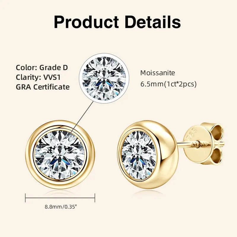 Lnngy GRA Certified 5mm/6.5mm Moissanite Earring 925 Sterling Silver Round Bubble Stud Earrings for Women Daily Jewelry Gift