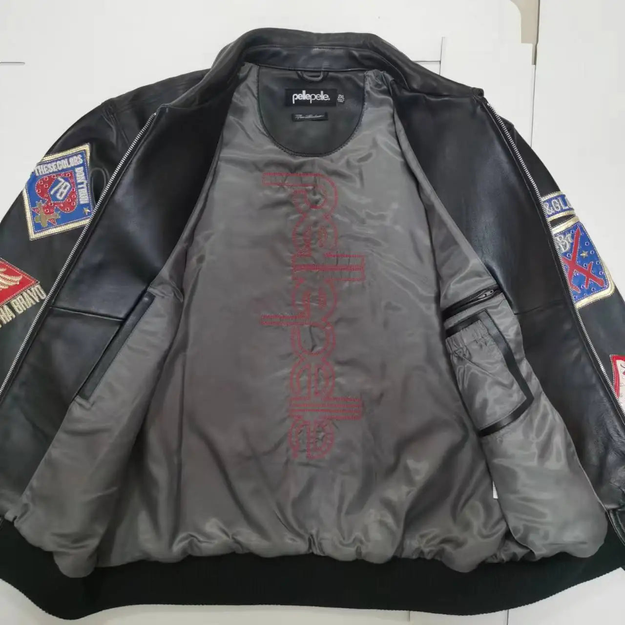 US size men's Hip Hop Sheep skin Varsity Jacket Embroidered Diamond Classic Casual Sport genuine leather Coat tops