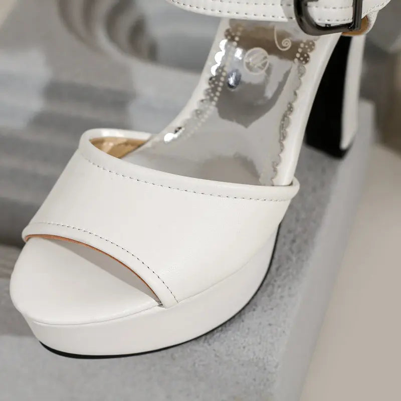 Peep Toe Sandals Women Super High Heels 2025 Big Size 47-50 Leather Platform Summer Walking Shoes