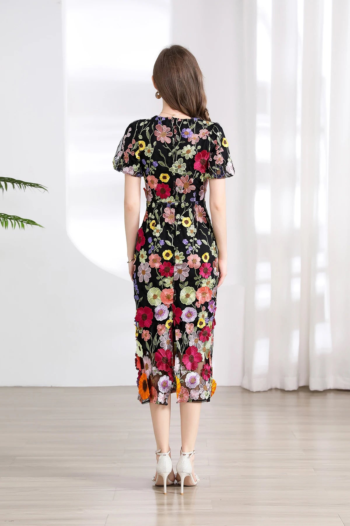 Summer High-end Embroidery Lace Prom Dress Women French Luxury 3D Flower Short Sleeve Long Dress Party Bodycon Holiday Vestido