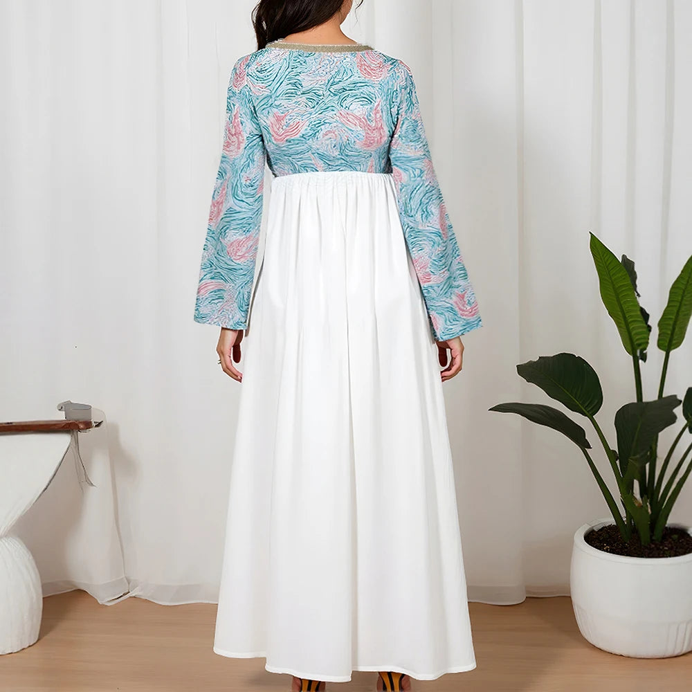 Rafiah Women's Dresses Summer Comfortable Elegant 2025 Decent Long Sleeve V-Neck A-Line Midi Vacation Long Dresses