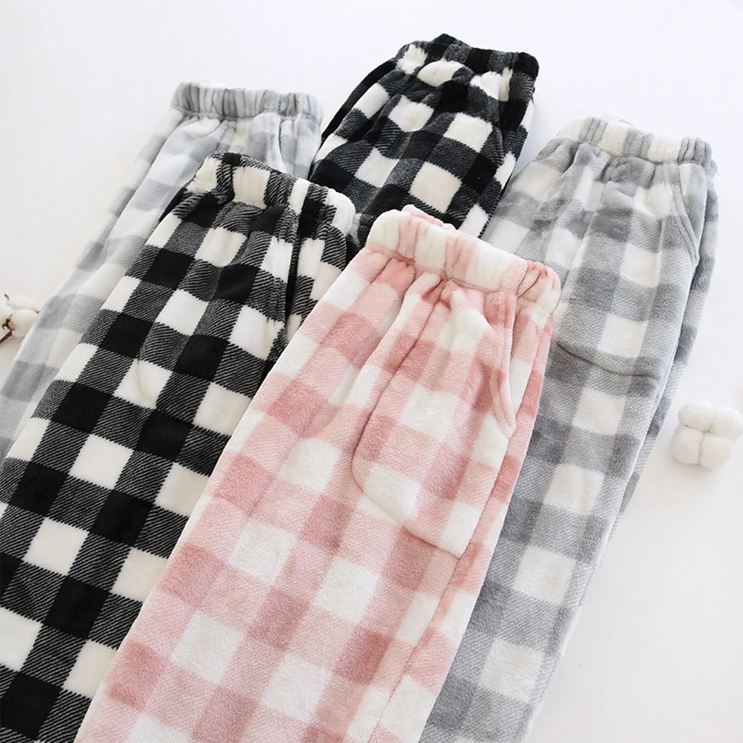 Women Loose Pajama Pants Plush Sleep Pants Soft Elastic Waist Pajama Bottoms Plaid New Classics Pants With 2 Pockets S-3XL