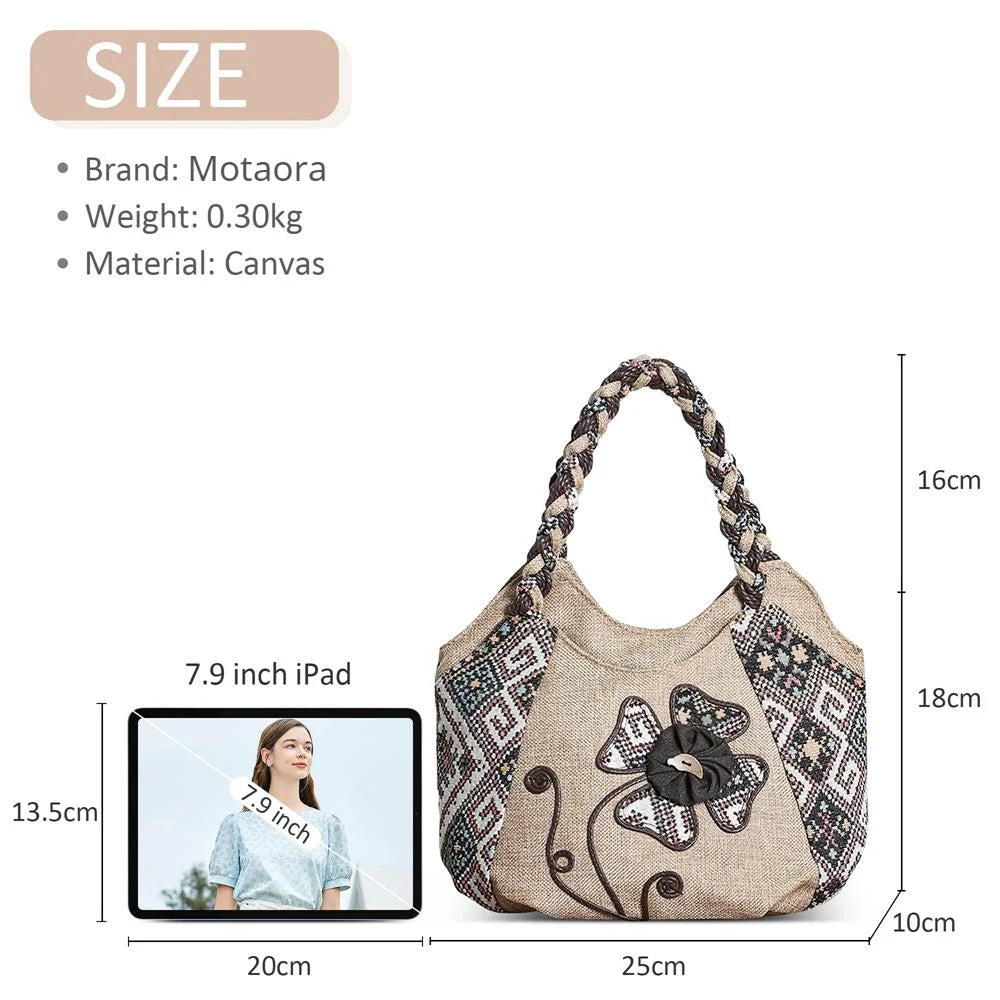 MOTAORA Women Handbags Vintage Canvas Bag Ladies Canvas Handbag Casual 2025 Woven Small Handbag Fabric Gout Craft Female Handbag