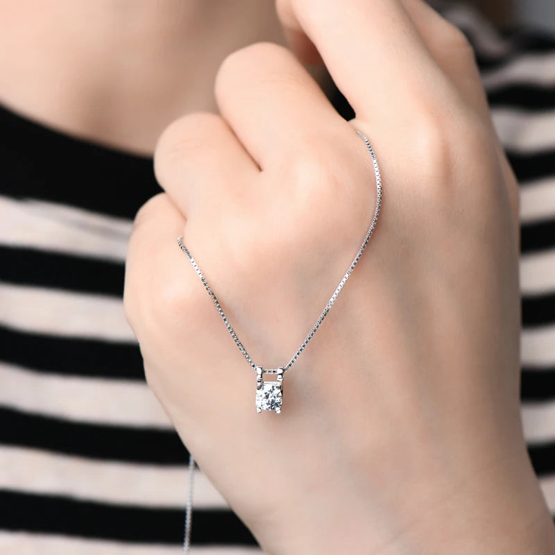 Lnngy 0.5ct-1ct Moissanite Pendant Necklace Earring For Women 925 Sterling Silver Stud Earrings Collares Mujer Bling Jewelry Set