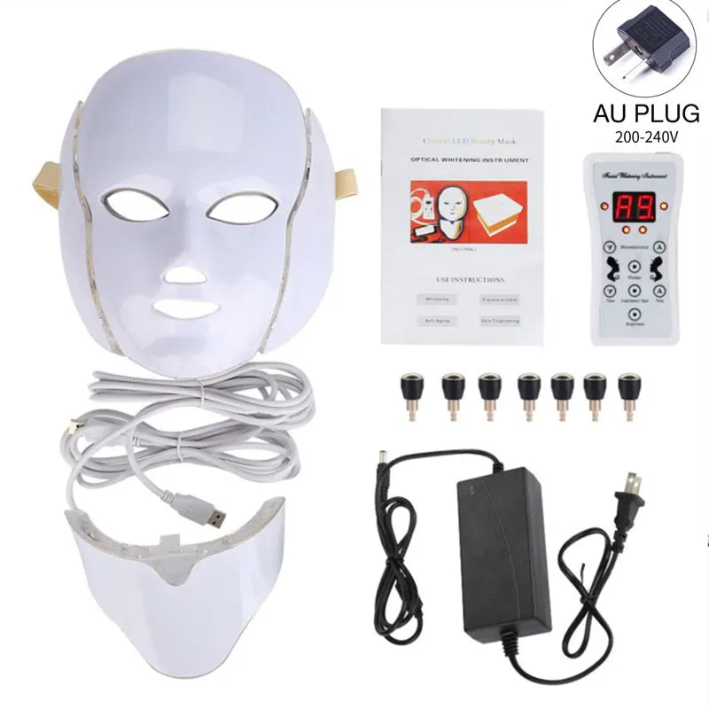 Led Face Neck Mask Light Therapy 7 Colors Photon Blue Red Light Maintenance Beauty Skin Rejuvenation Home Facial Skin Care Mask