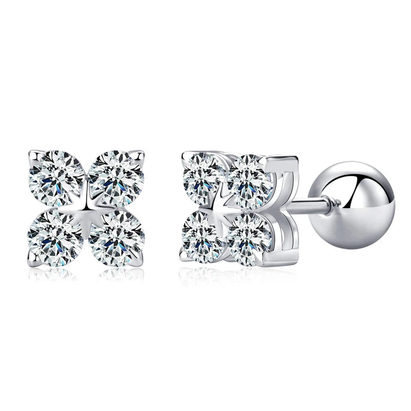 Lnngy Certified Four Leaf Clover 3mm Moissanite Earrings For Women 925 Sterling Silver Stud Earrings Moissanites Jewelry Gift