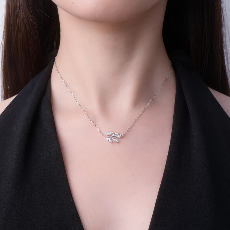 Lnngy Certified GRA Marquise Cut Moissanite Leaf Pendant Necklace Real Silver Chain 925 For Women Exquisite Neck Jewelry Gift