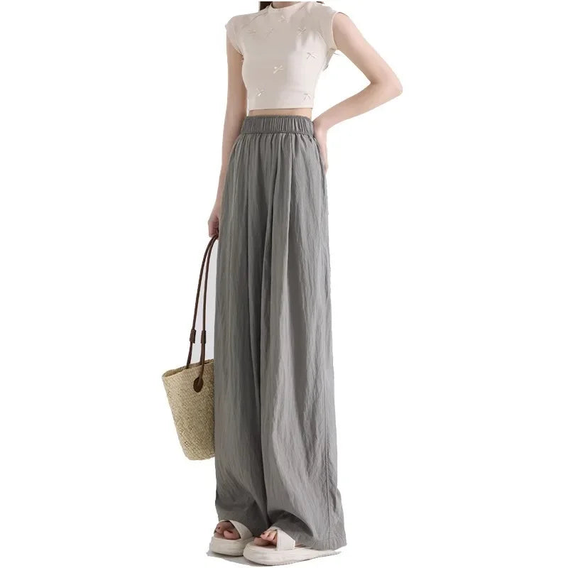 Ice Silk Wide Leg Pants Women's Summer Thin Drape Casual Japanese Lazy Style Long Straight Sumi Pants