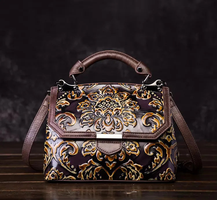 MOTAORA Womens Genuine Leather Luxury Handbag Handmade Embossed Vintage Shoulder Crossbody Bag New Arrival