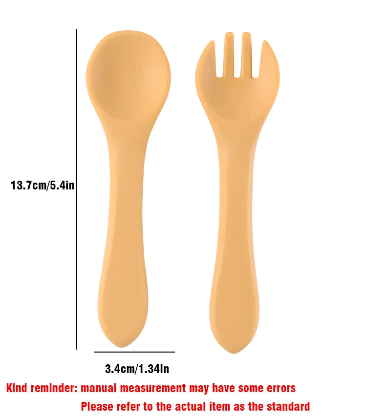 14pcs Silicone Baby Tableware Set Food Children Supplementary Bowl Baby Dinner Plate Fork Spoon Bib Non-slip Bowl Drop-proof Bow