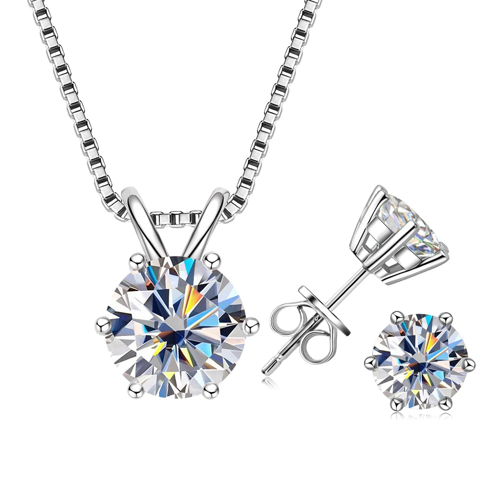 Lnngy 925 Sterling Silver Earring Necklace Certified GRA 0.5ct-3ct Solitaire Moissanite Pendant Necklace Earrings Jewelry Set
