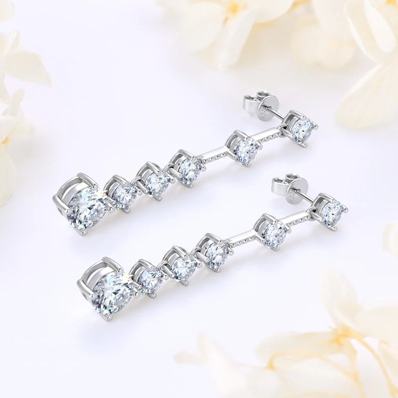 IOGOU 8MM D2.00CT Moissanite Diamond Long Drop Earrings With 5mm Zircon Real 925 Silver Jewelry Engagement Accessories for Women