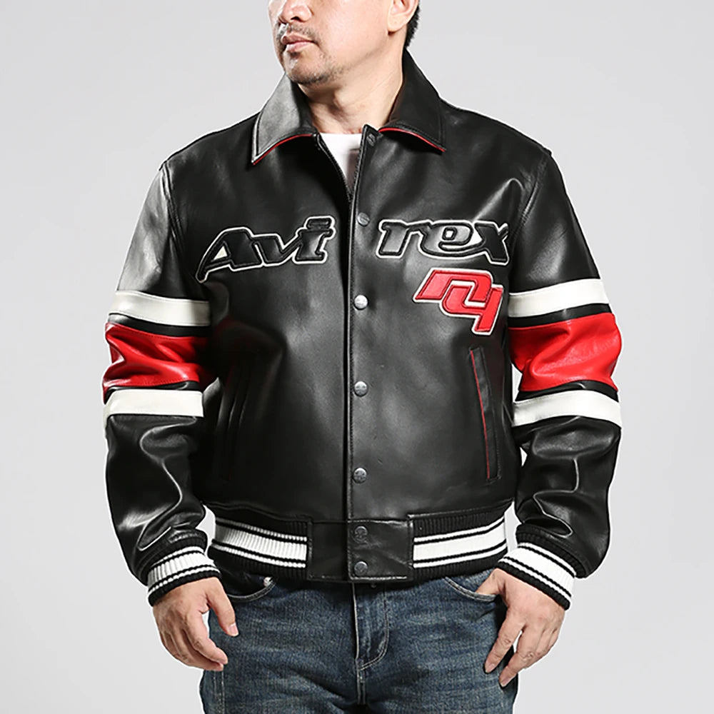 Men's Clothing Genuine Leather Jacket with American Size French Lamb Leather Embroidery Autumn Winter Classic Warm Casual Coat