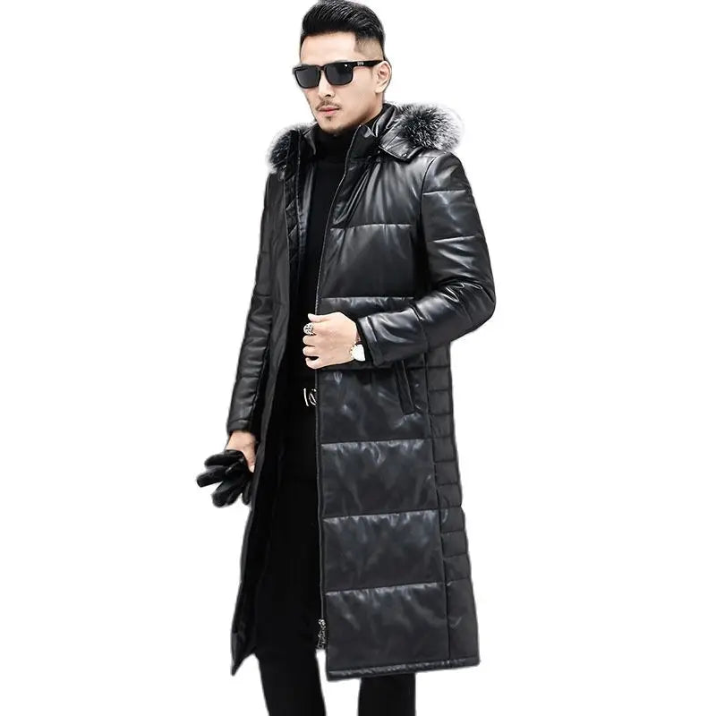 2025 new arrival winter 90% white duck down leather jackets men,sheepskin leather coat,plus-size 18170-1