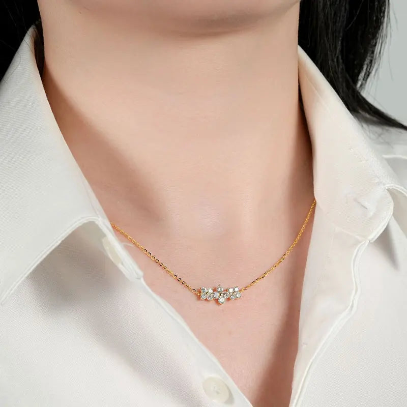 Lnngy 925 Sterling Silver Elegant Four-Leaf Clover Pendant Necklace 3mm&2.5mm Round Moissanite Necklaces for Women Jewelry Gift