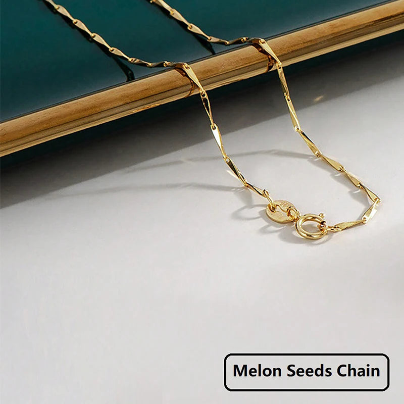 GRA 18K Gold Minimalist Box Snake Chain Necklace for Women Gift 40cm 45cm Choker Real 925 Sterling Silver Fashion Fine Jewelry
