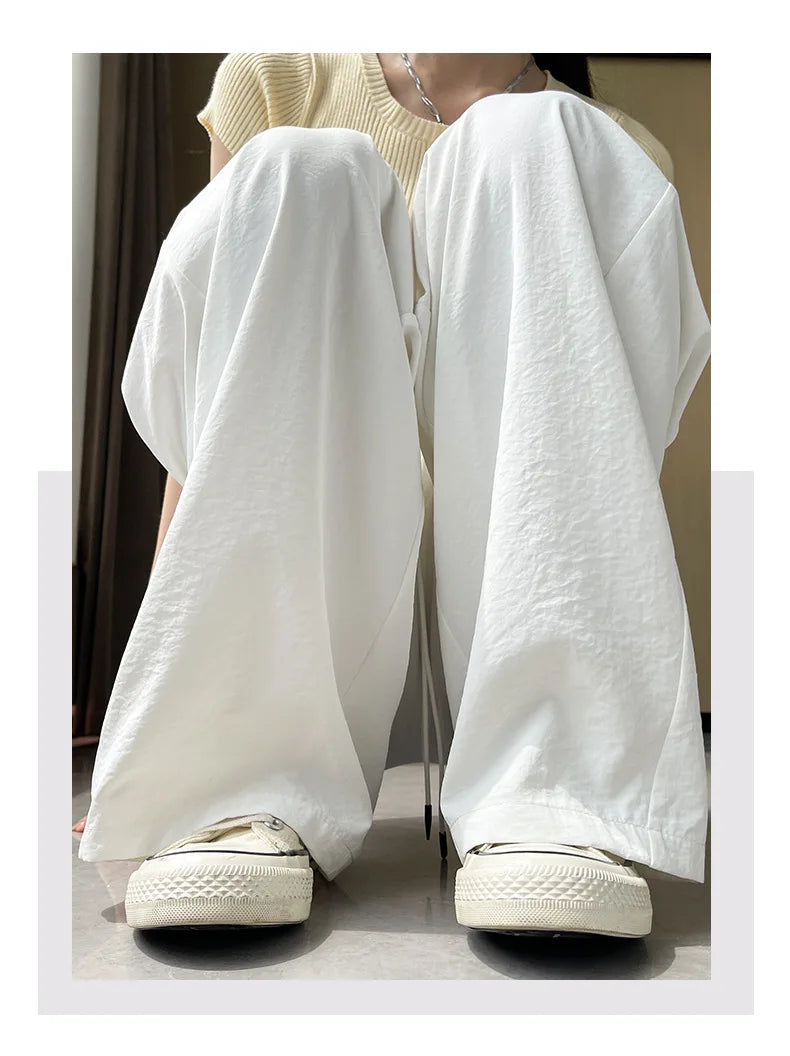Qui Dry High Waist Wide Leg Knife Sports Pants Women's Thin New 2025 Casual Ice Silk Pants Spring Summer
