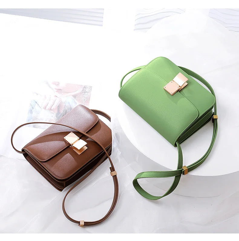 Women Shoulder Bag Female Split Leather Ins Vintage Messenger Lady Small Square Palm Texture Printing Box Flap Underarm Bag 2022