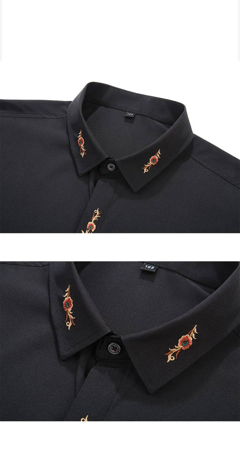 قميص رجالي جديد بأكمام طويلة للخريف بمقاسات كبيرة 7XL 8XL 10XL 12XL فستان عمل مطرز فضفاض غير رسمي بلوزة مرنة ملابس