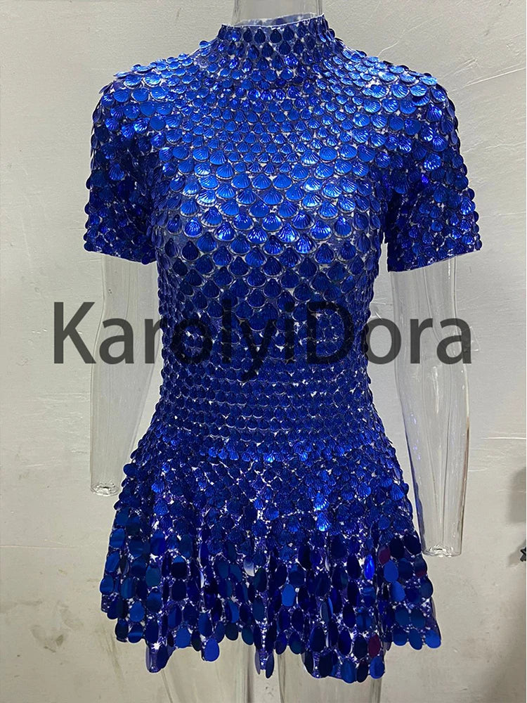Sexy Black Shell Sequins Mini Dress Nightclub Dance High Quality Performance Clothing Bodysuit Birthday Red Dresses