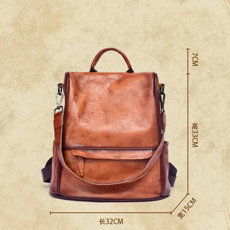 MOTAORA Vintage Large Capacity Women's Backpacks Anti Theft Genuine Leather Backpack Cowhide Woman Travel Luxury Bagpack Women