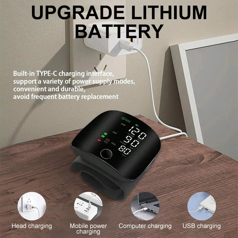 🖤 JUSTLANG Rechargeable (C type) Wrist Blood Pressure Monitor,2 Users | Digital Tonometer | Heart Rate & Irregular Pulse Detection | LED Display